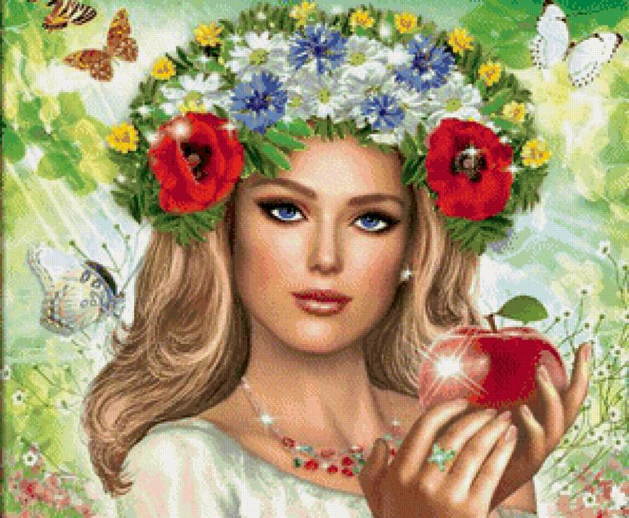 девушка с яблоком - предпросмотр