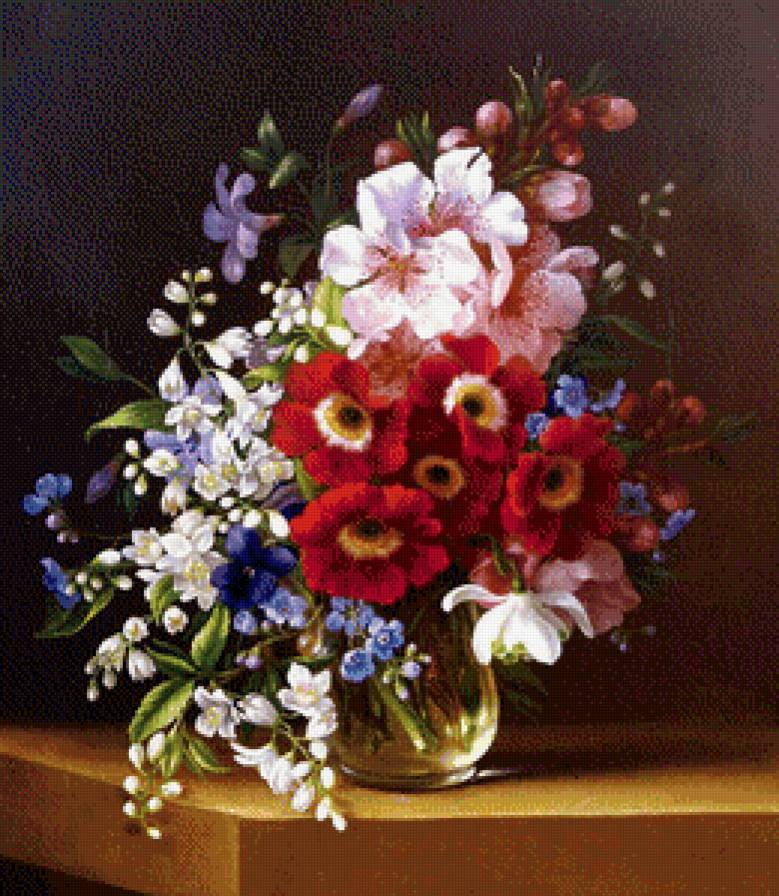 шикарный букет - колокольчики, лютик, цветы, жасмин, яблоня, ваза, картина, живопись - предпросмотр