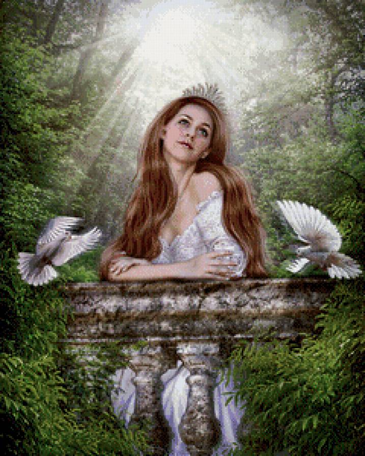 девушка и голуби - девушка, птицы, голуби - предпросмотр