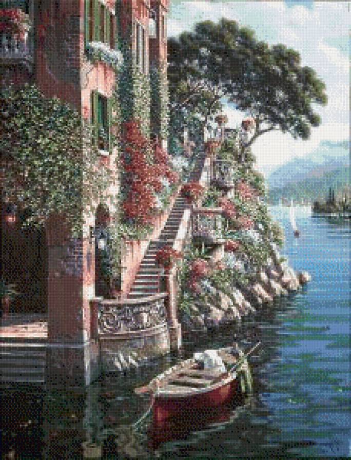 домик на реке - река, лодка, дом - предпросмотр