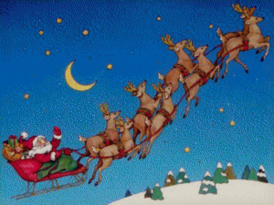 Новый год - рождество, зима, месяц, олени, дед мороз - предпросмотр