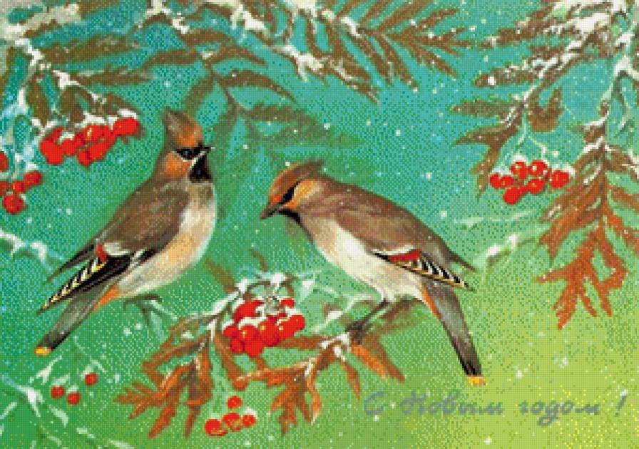 Птички - рябина, зима, новый год, птицы - предпросмотр