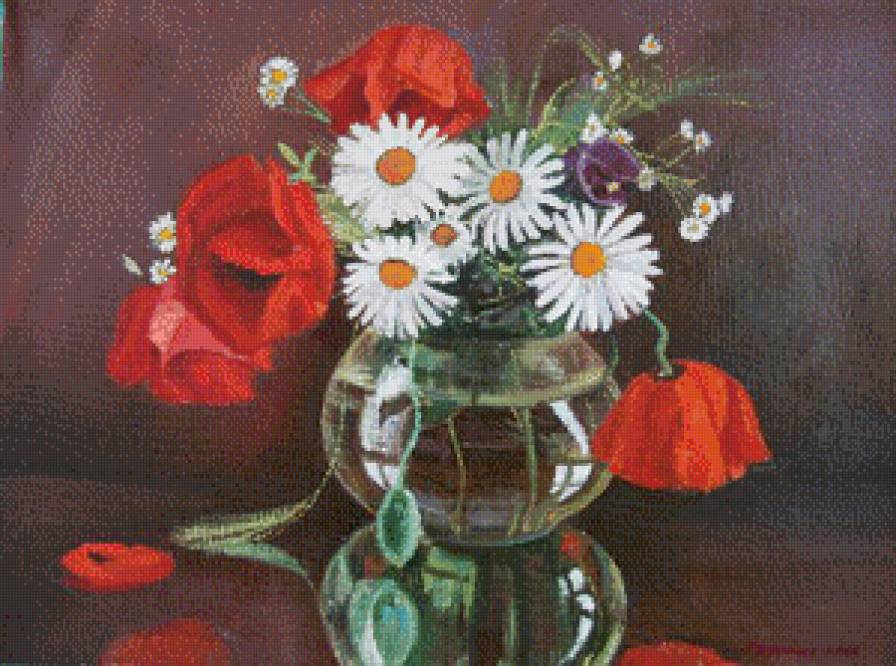 Букетик - ромашки, маки, цветы - предпросмотр