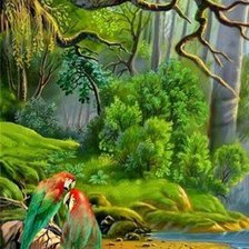 Схема вышивки «пейзаж с попугаями»