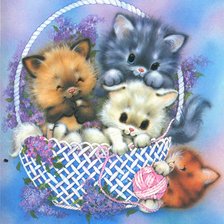 Схема вышивки «Котята в корзинке»