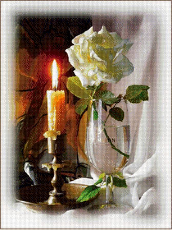 Свеча и роза - цветы - предпросмотр