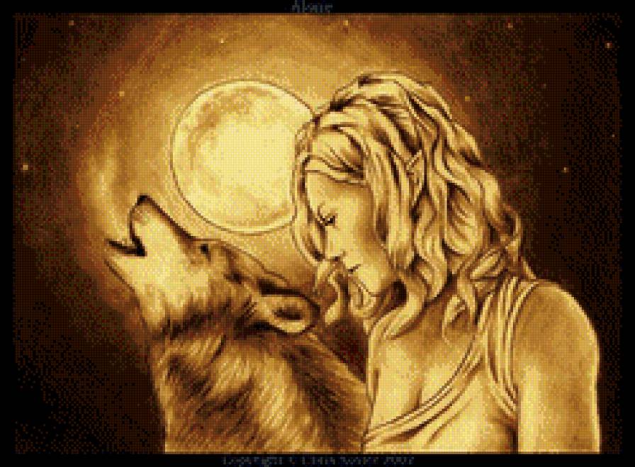 Зов - девушка, волк, монохром, фэнтези - предпросмотр