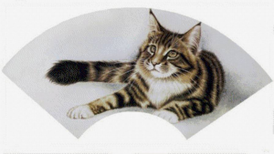 веер с котом - мэйкун, кошка, живопись - предпросмотр