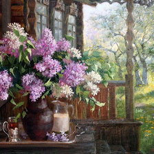 Схема вышивки «сирень на крыльце»