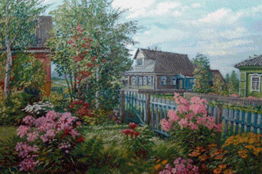 Серия "Пейзажи" - домик, цветы, пейзаж - предпросмотр