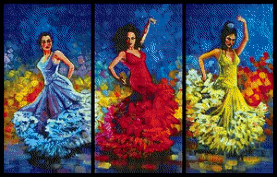 Триптих"Испанки" - триптих, девушки - предпросмотр