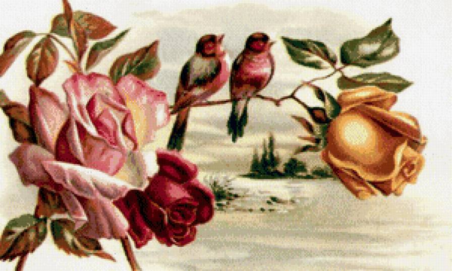 птицы на ветке - цветы, птицы - предпросмотр