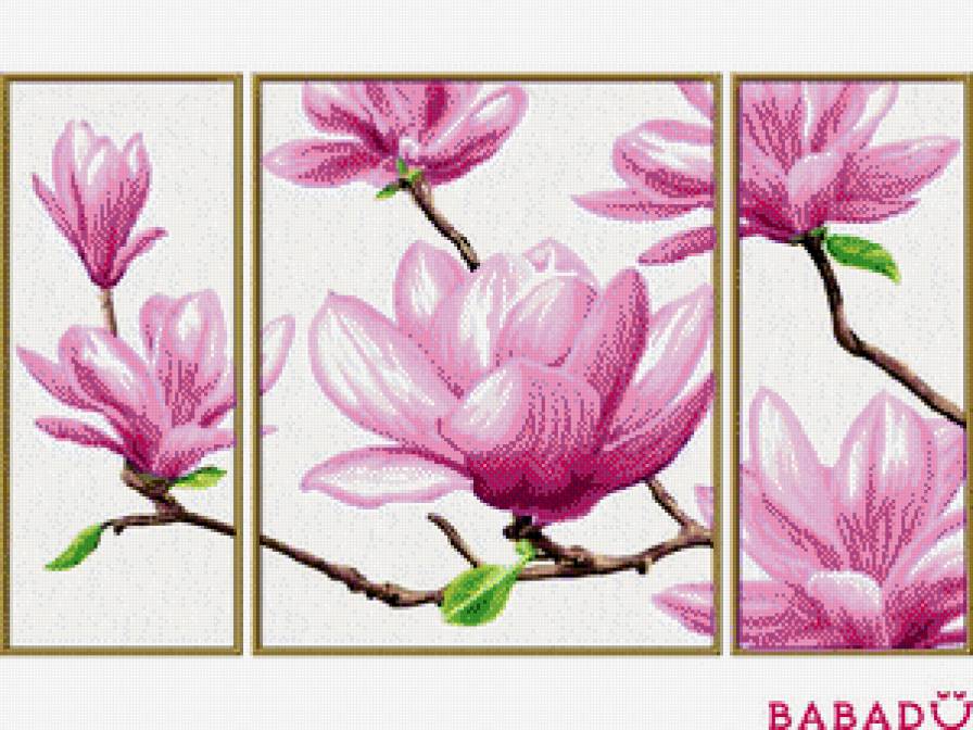 магнолия розовая триптих - предпросмотр