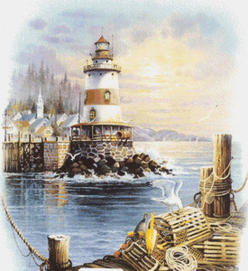 Серия "Пейзажи" - птицы, море, пейзаж, маяк, чайки - предпросмотр