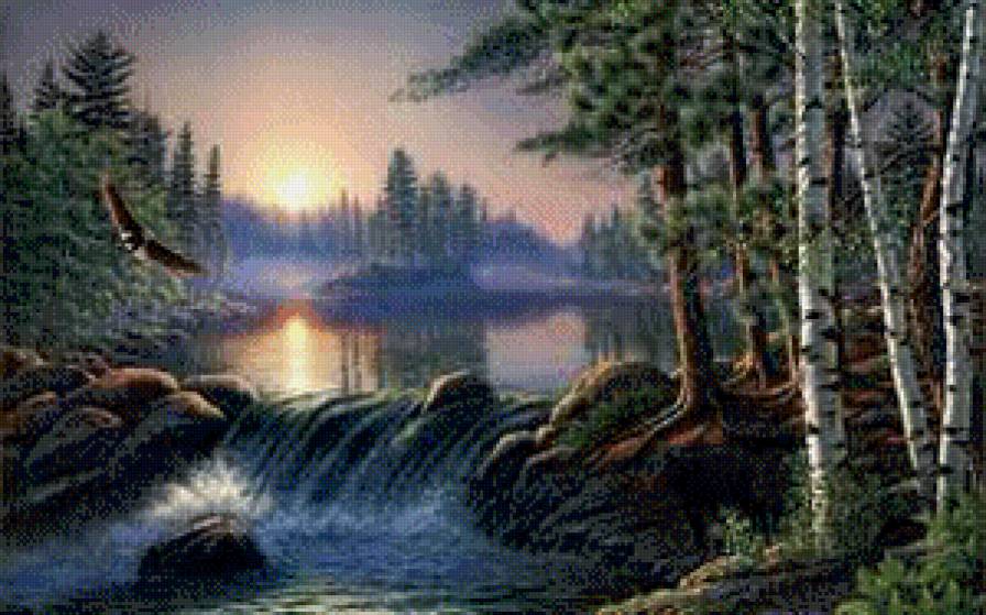 Закат над рекой - река, лето, летний пейзаж, лес - предпросмотр