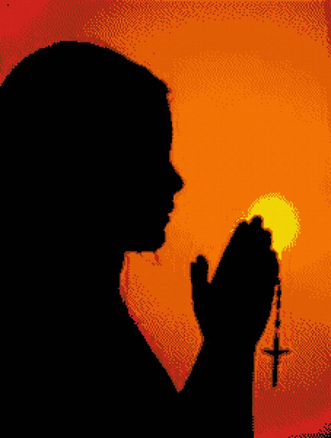 Молитва - закат, девушка, крест - предпросмотр