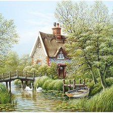 Схема вышивки «дом у реки»