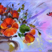 Схема вышивки «Бабочка над маками»