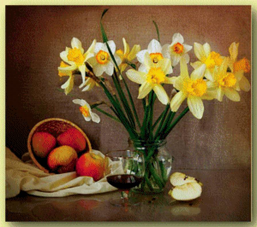 Нарцисы - цветы, натюрморт, букет - предпросмотр