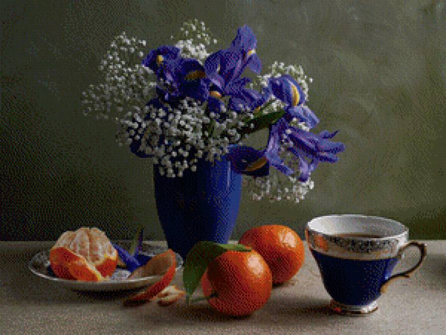 Ирисы - цветы, натюрморт, букет - предпросмотр