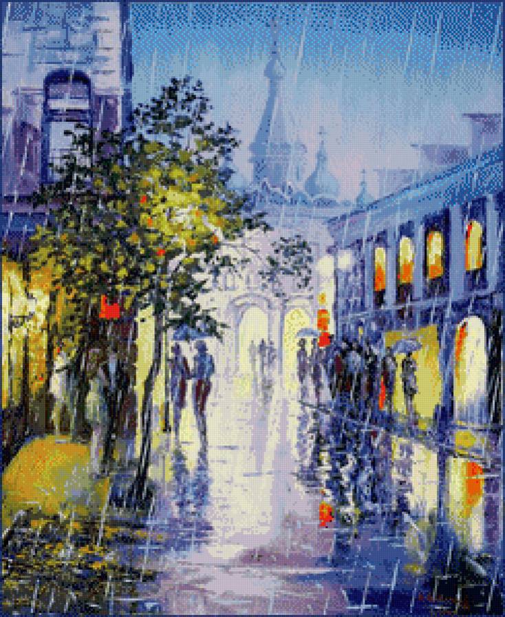 дождь вгороде - городской пейзаж - предпросмотр