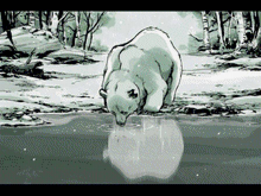 Медведь у воды - монохром, животные, медведь - предпросмотр