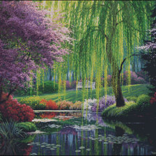 великолепный пейзаж с ивой у воды