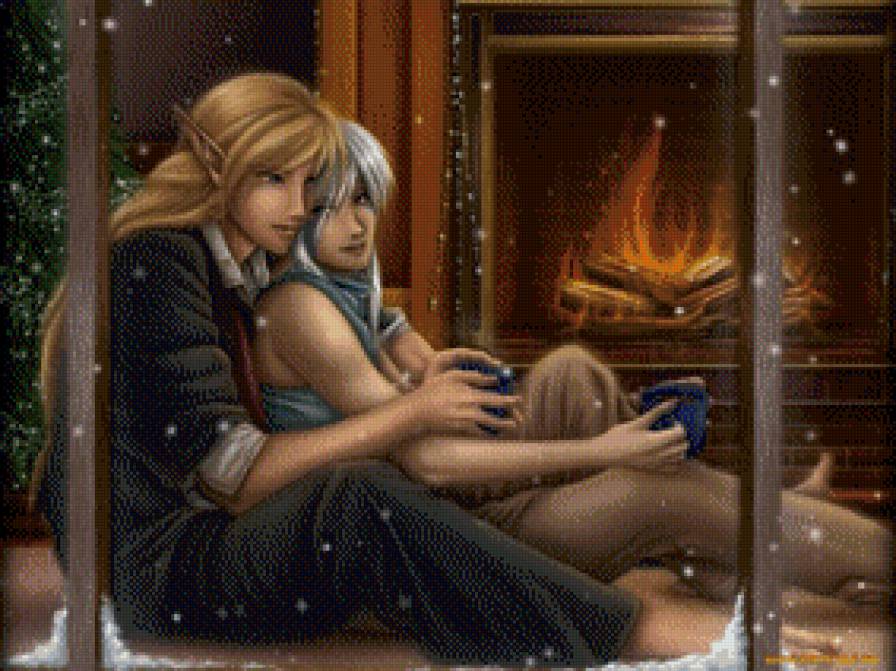 уютный вечер - фэнтези, парень, девушка - предпросмотр