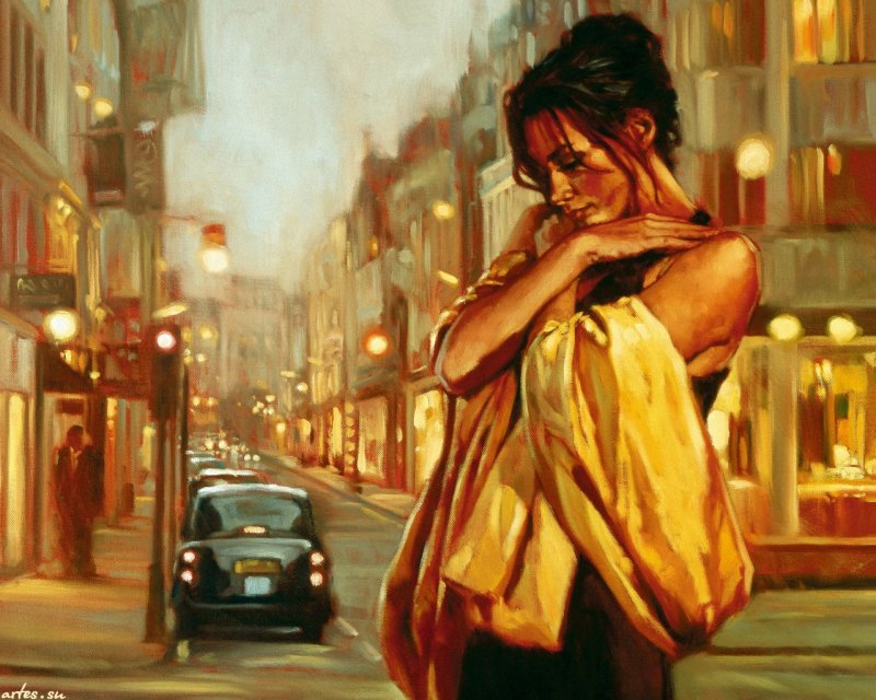 Лондон - домик, пейзаж, девушка, дорога, город - оригинал