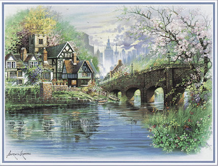 Серия "Пейзажи" - домик, мостик, пейзаж, река - оригинал