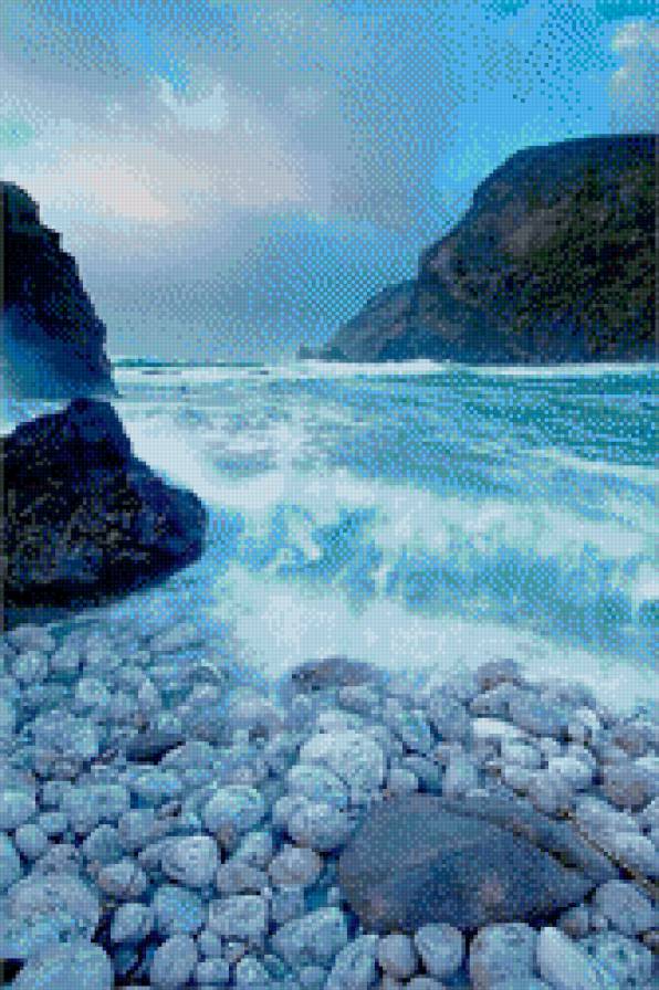 Морской берег - камешки, волны, голубой, лето, море, берег - предпросмотр