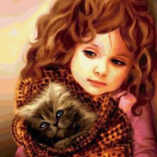 Схема вышивки «Девочка с котиком»