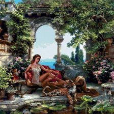 Схема вышивки «девушка с леопардом»