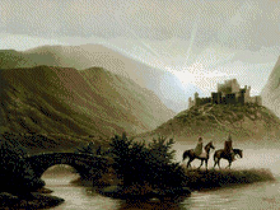 горный пейзаж с замком - картины, картина, пейзаж - предпросмотр