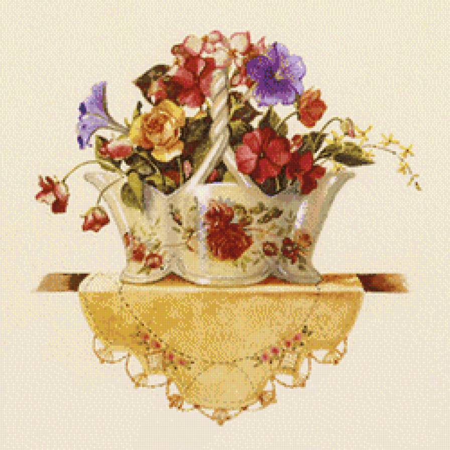 цветы на полке - колокольчики, ваза, салфетка, букет, кухня, роза, розы - предпросмотр