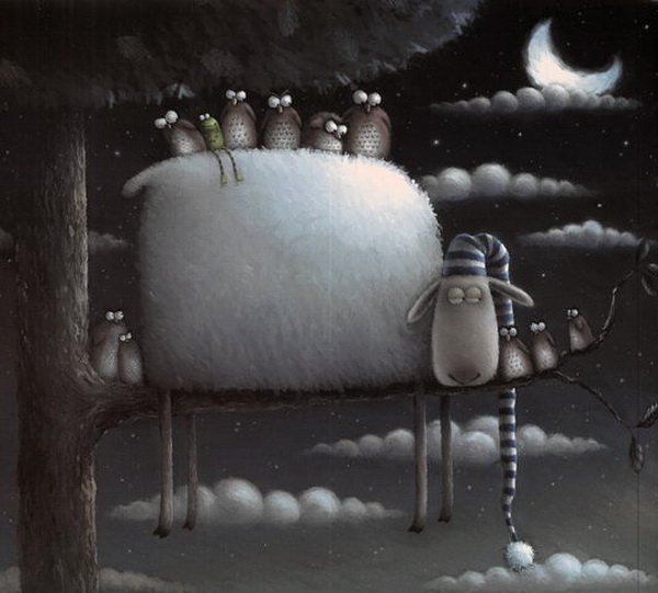 Овечка и совы - ночь, овечка, rob scotton - оригинал