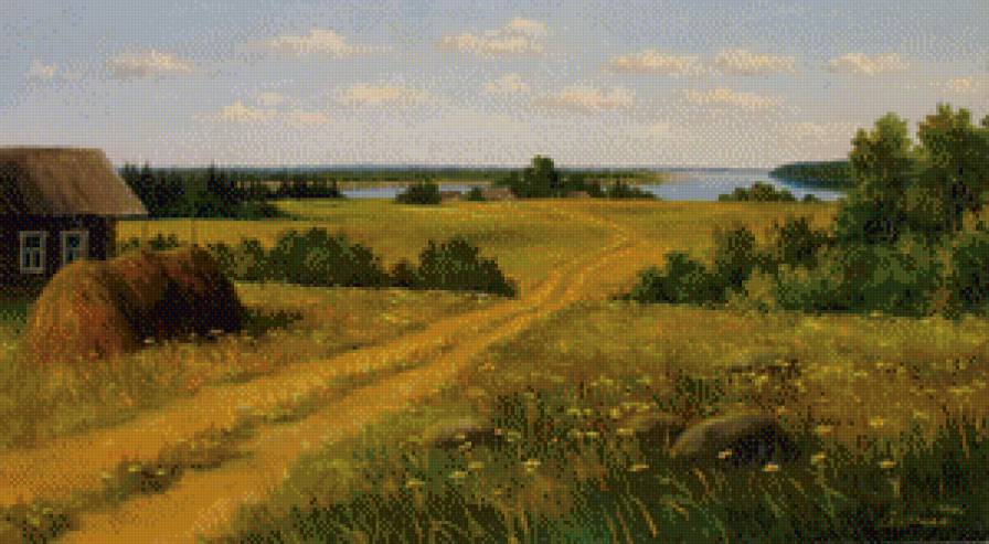 Деревенский пейзаж - село, сельский пейзаж, река - предпросмотр