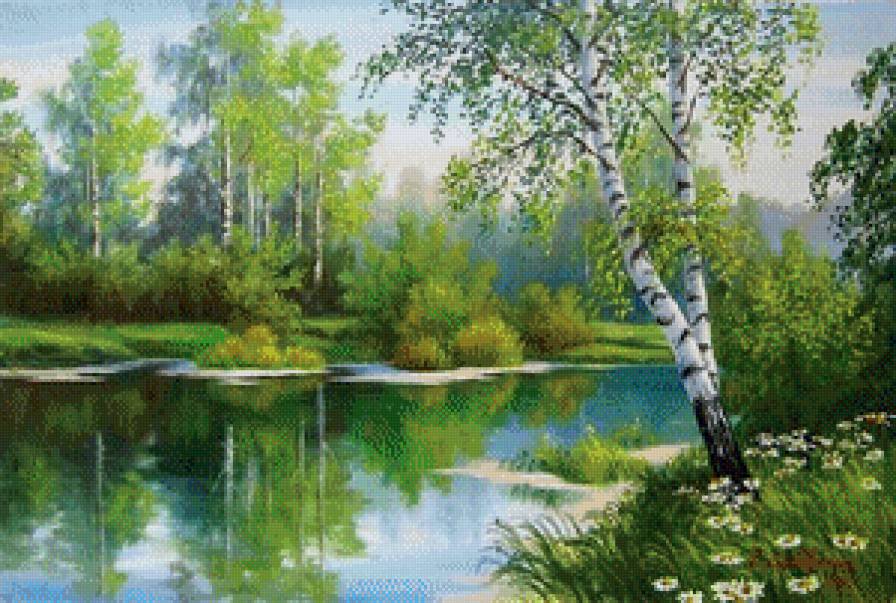 Лето - лес, озеро, летний пейзаж - предпросмотр