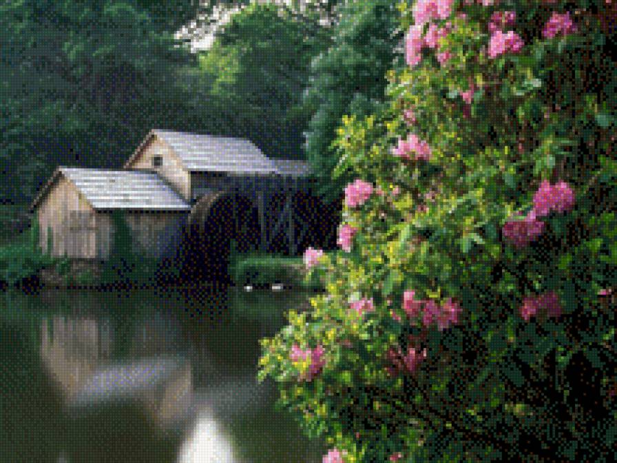 водяная мельница - картина, пейзаж, картины - предпросмотр