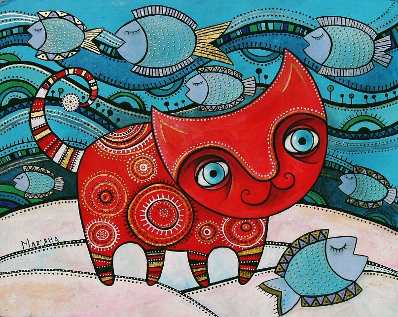 красный кот - кот, абстракция. репродукция - оригинал