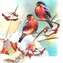 Схема вышивки «Снегири и рябина»