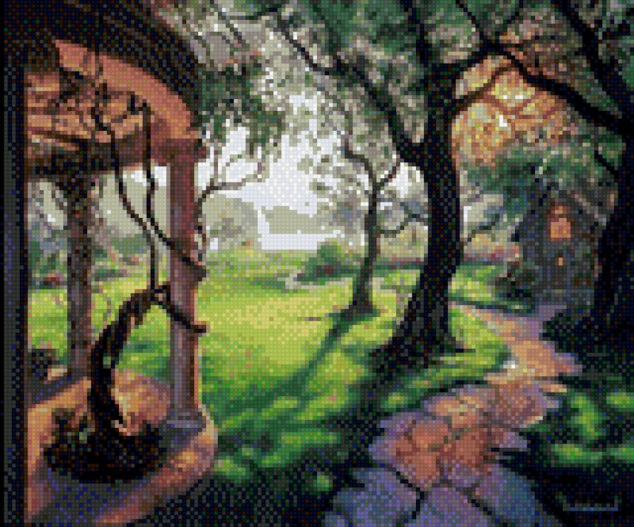 Беседка в лесу - беседка, лес, дорожка - предпросмотр