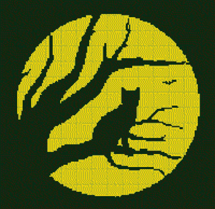 Кот на фоне луны - животные, монохром, коты - предпросмотр