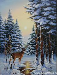 Олень - зимний пейзаж, зима, животные - оригинал