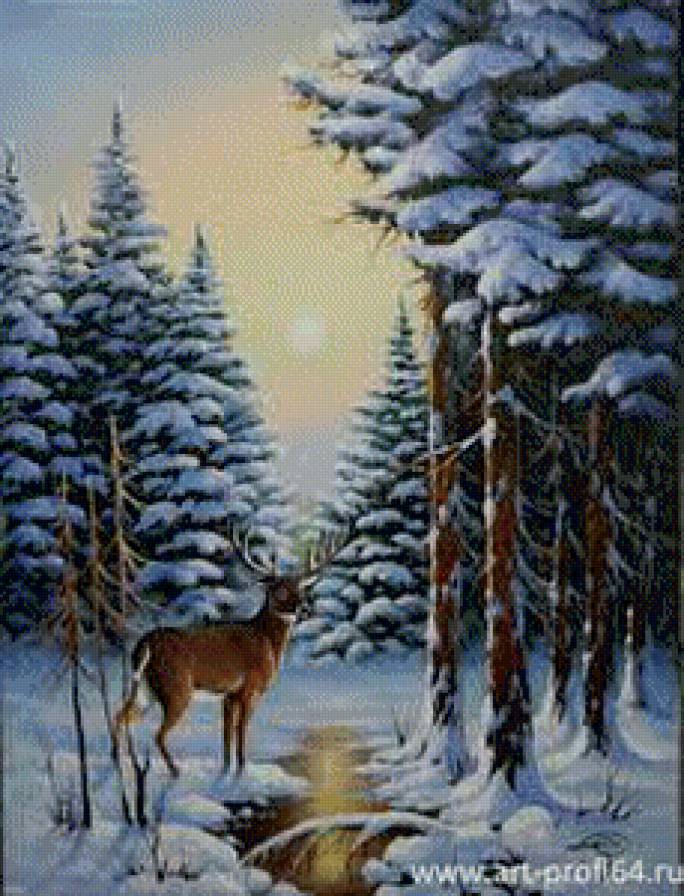 Олень - зима, зимний пейзаж, животные - предпросмотр