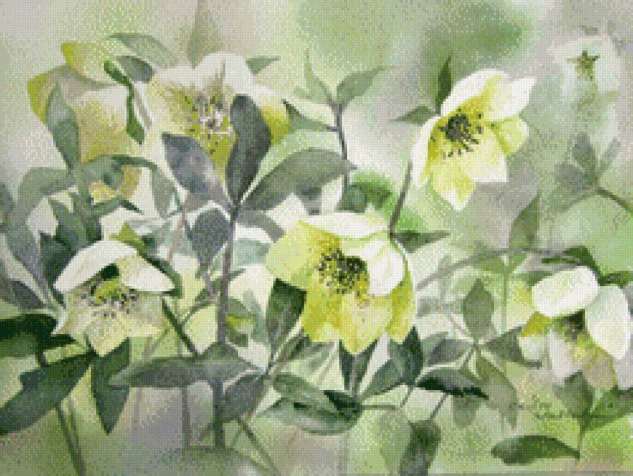 Японская цветочная акварель - азия, цветы, восток - предпросмотр