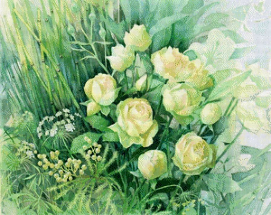 Японская цветочная акварель - восток, азия, цветы - предпросмотр