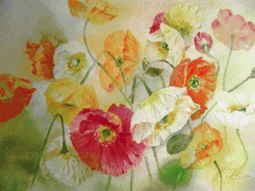 Японская цветочная акварель - восток, азия, цветы - предпросмотр