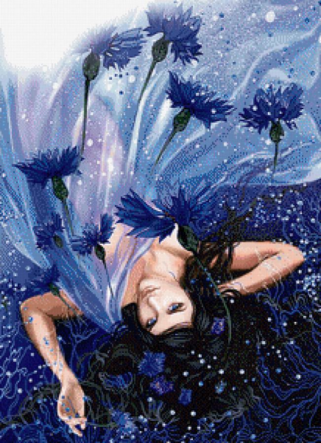 Васильки - женщина, цветы - предпросмотр