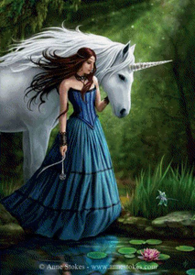 Верные друзья - девушка, единорог - предпросмотр